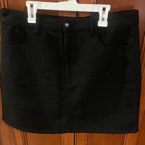 Black Textured Mini Skirt with Button Waist